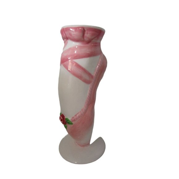 Ballet Slipper Point Shoe En Pointe Vase Pink Red Rose Accent Small Bottom Chip - Picture 7 of 12